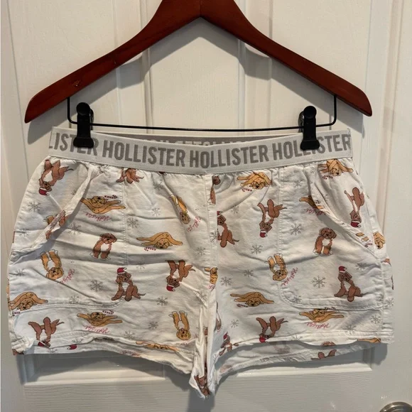 Hollister White Holiday Pajama Shorts with Dogs Print Size L - Picture 1 of 10